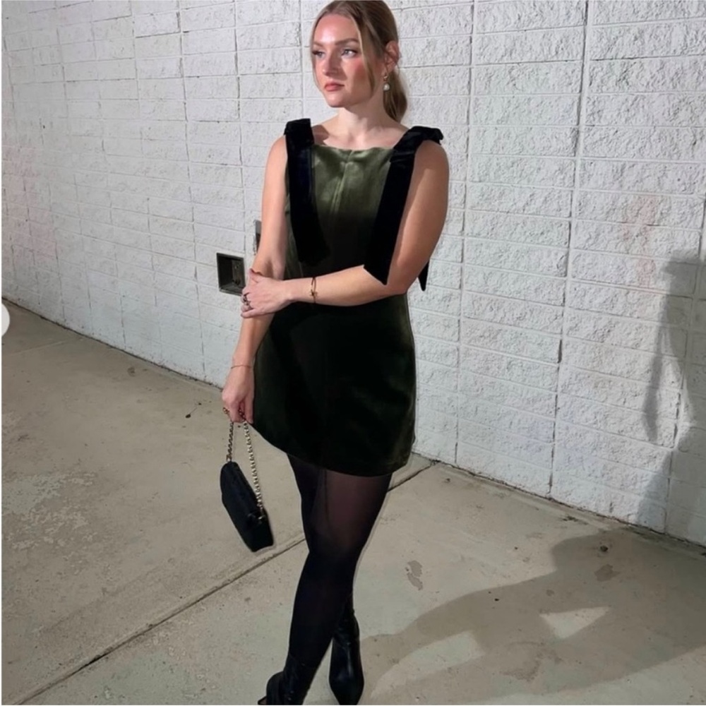 Zara Olive Green Velvet Mini Dress